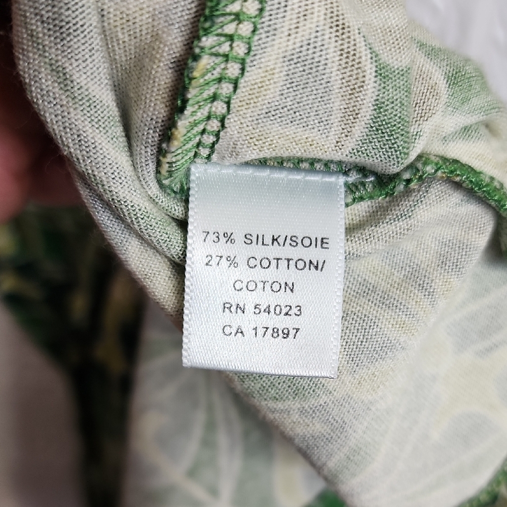 72% Silk Banana Republic Green Leaf Print Long Sleeve Dress - Picture 4 of 5